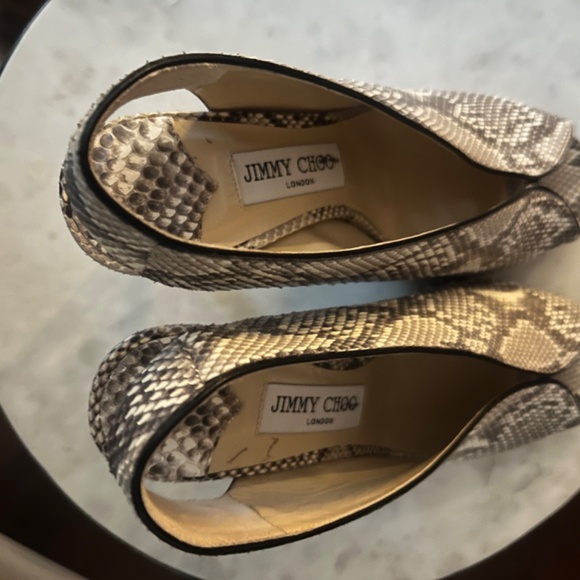 Jimmy Choo Snakeskin Peep Toe Python Heels, Gray, Animal Print, Size: 37EU NWOT - Picture 5 of 8